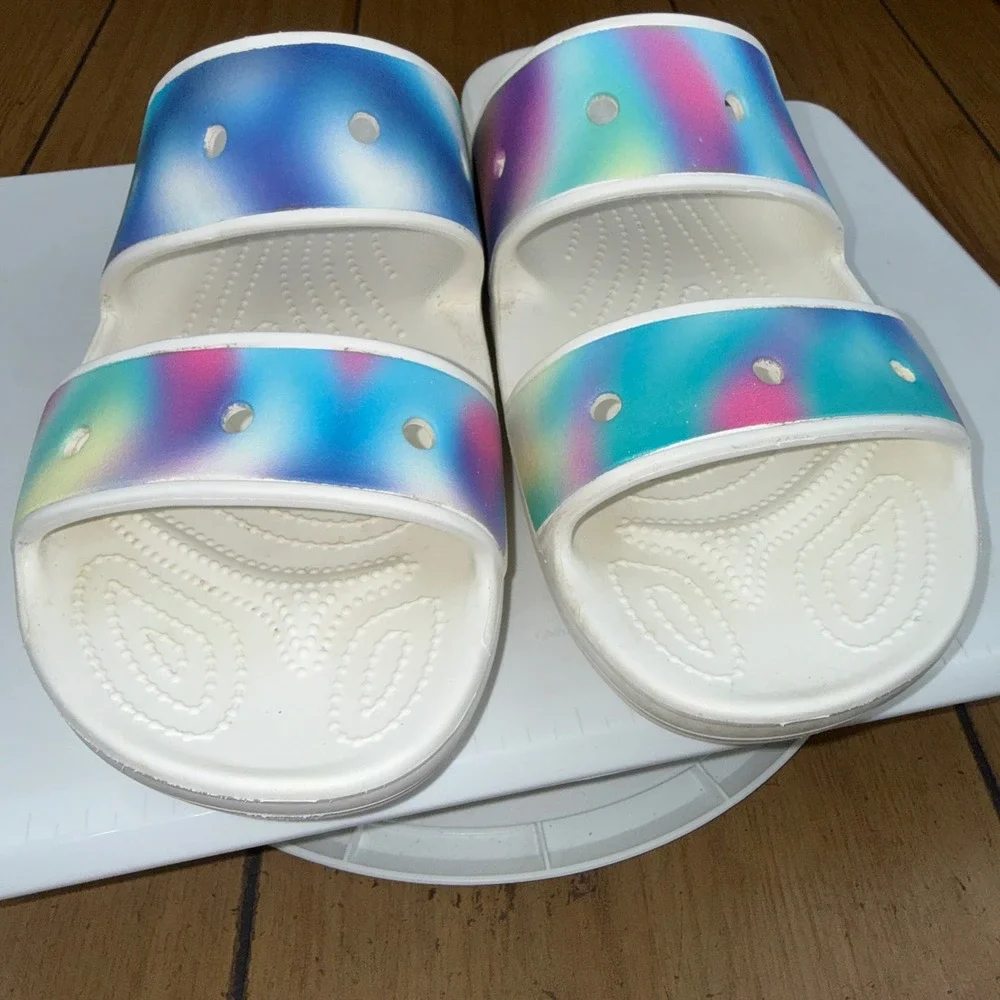 Crocs Classic Tie Dye Slide Sandals Men's‎ Size M 12 White Multi Color Comfort
